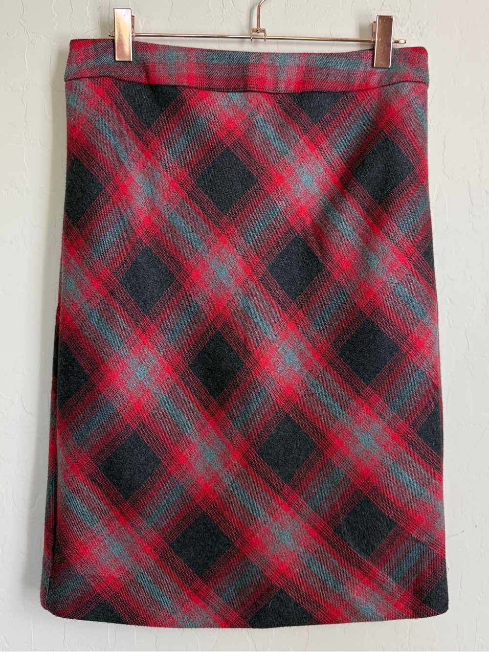 The Limited Red Gray Plaid Column Pencil Skirt Size 2